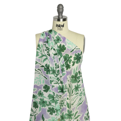 Crinkled Cotton Gauzy Woven Print - Lavender and Green Floral - Mood Exclusive Abundance Mindset Drape