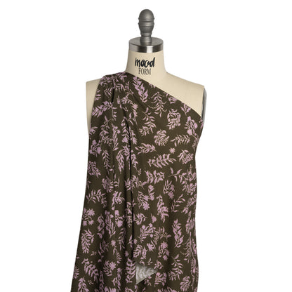Mood Exclusive Olive Sprouting Sprigs Crinkled Gauzy Viscose Crepe Detail