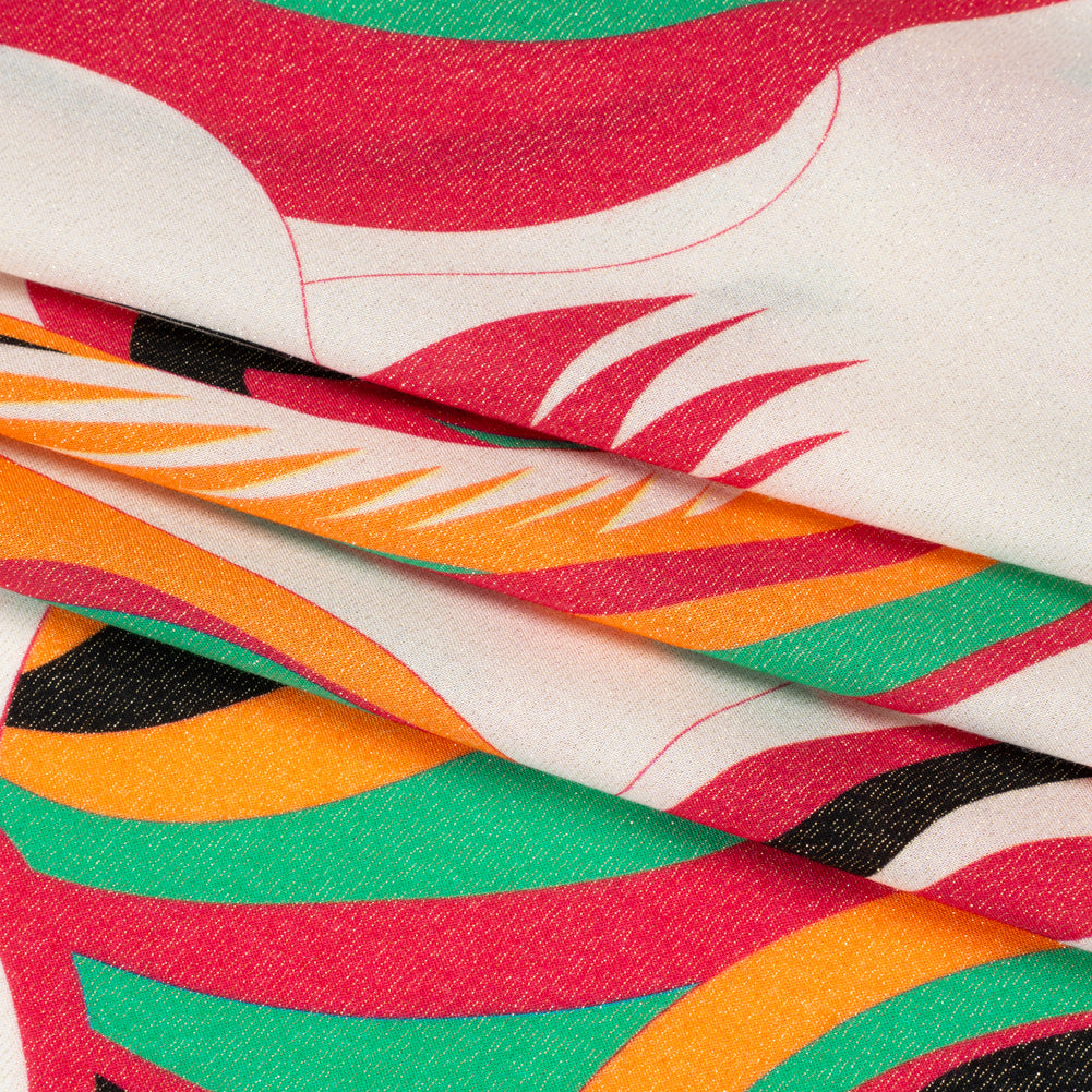 Metallic Viscose Woven Print - Pink, Green and White Abstract - Mood Exclusive Air Ride Folded