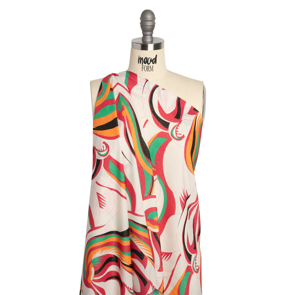 Metallic Viscose Woven Print - Pink, Green and White Abstract - Mood Exclusive Air Ride Drape