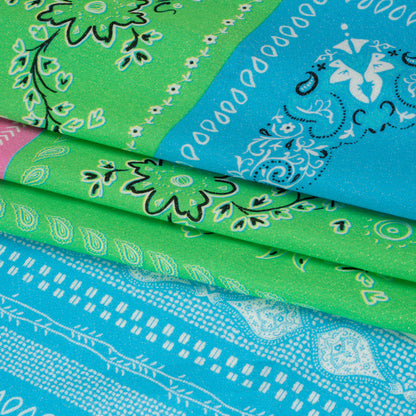 Metallic Viscose Woven Panel - Blue, Green and Pink Bandana Paisley Patchwork - Mood Exclusive Bandana Believer Folded
