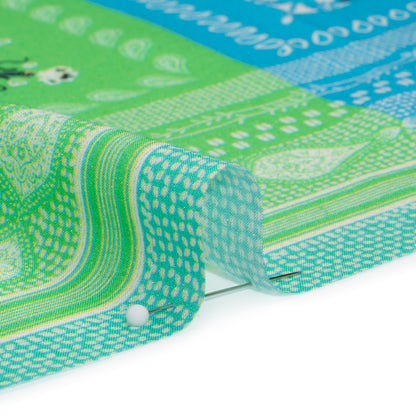 Metallic Viscose Woven Panel - Blue, Green and Pink Bandana Paisley Patchwork - Mood Exclusive Bandana Believer Detail