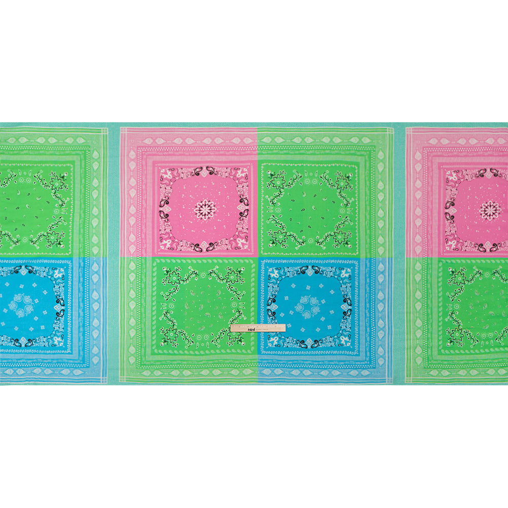 Metallic Viscose Woven Panel - Blue, Green and Pink Bandana Paisley Patchwork - Mood Exclusive Bandana Believer Full