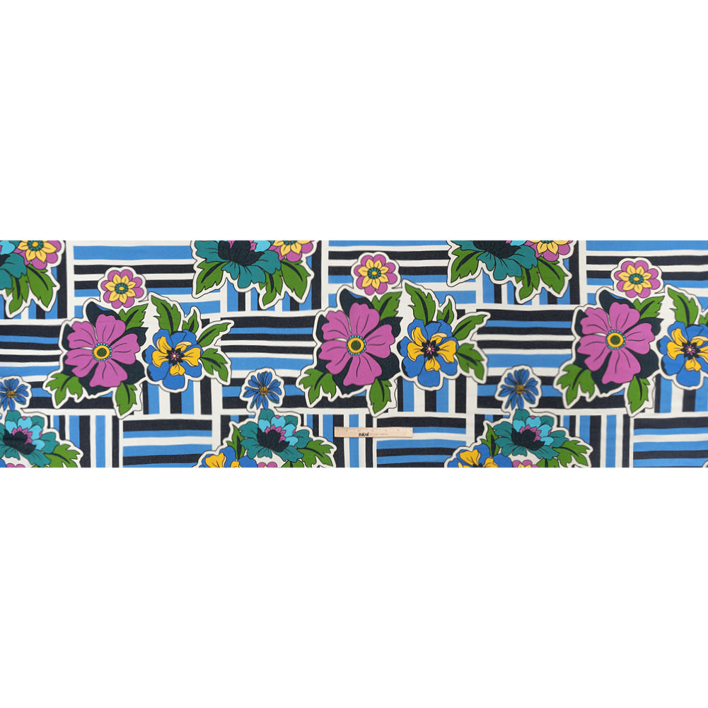 Metallic Viscose Woven Print - Blue Stripes and Florals - Mood Exclusive Countess Clarissa Full