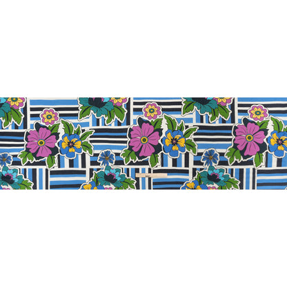 Metallic Viscose Woven Print - Blue Stripes and Florals - Mood Exclusive Countess Clarissa Full