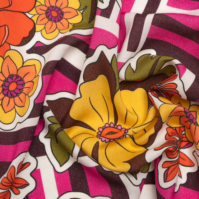 Metallic Viscose Woven Print - Pink Stripes and Florals - Mood Exclusive Countess Clarissa