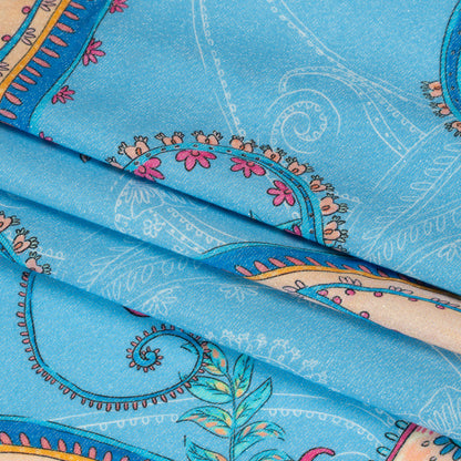 Metallic Viscose Woven Print - Blue and Peach Paisley - Mood Exclusive Bedelia Beginnings Folded