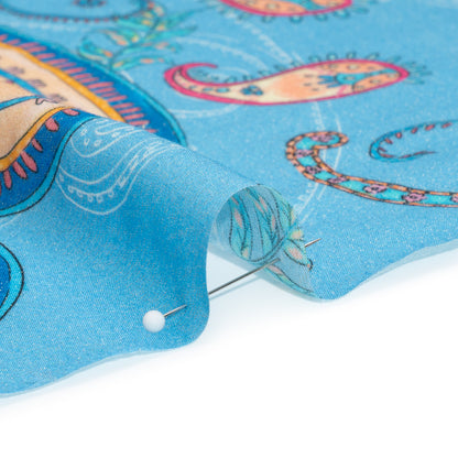Metallic Viscose Woven Print - Blue and Peach Paisley - Mood Exclusive Bedelia Beginnings Detail