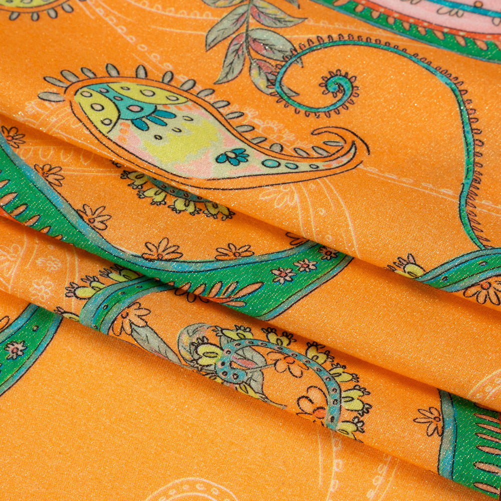 Metallic Viscose Woven Print - Orange and Green Paisley - Mood Exclusive Bedelia Beginnings Folded
