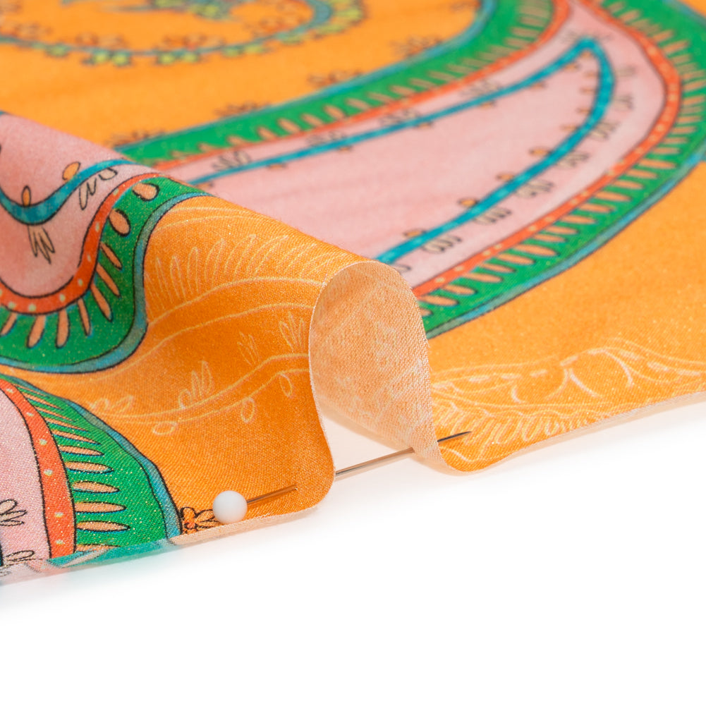 Metallic Viscose Woven Print - Orange and Green Paisley - Mood Exclusive Bedelia Beginnings Detail