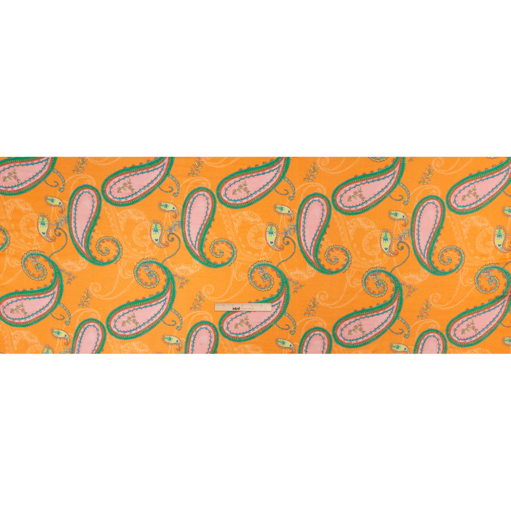 Metallic Viscose Woven Print - Orange and Green Paisley - Mood Exclusive Bedelia Beginnings Full