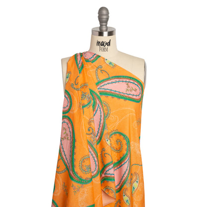 Metallic Viscose Woven Print - Orange and Green Paisley - Mood Exclusive Bedelia Beginnings Drape