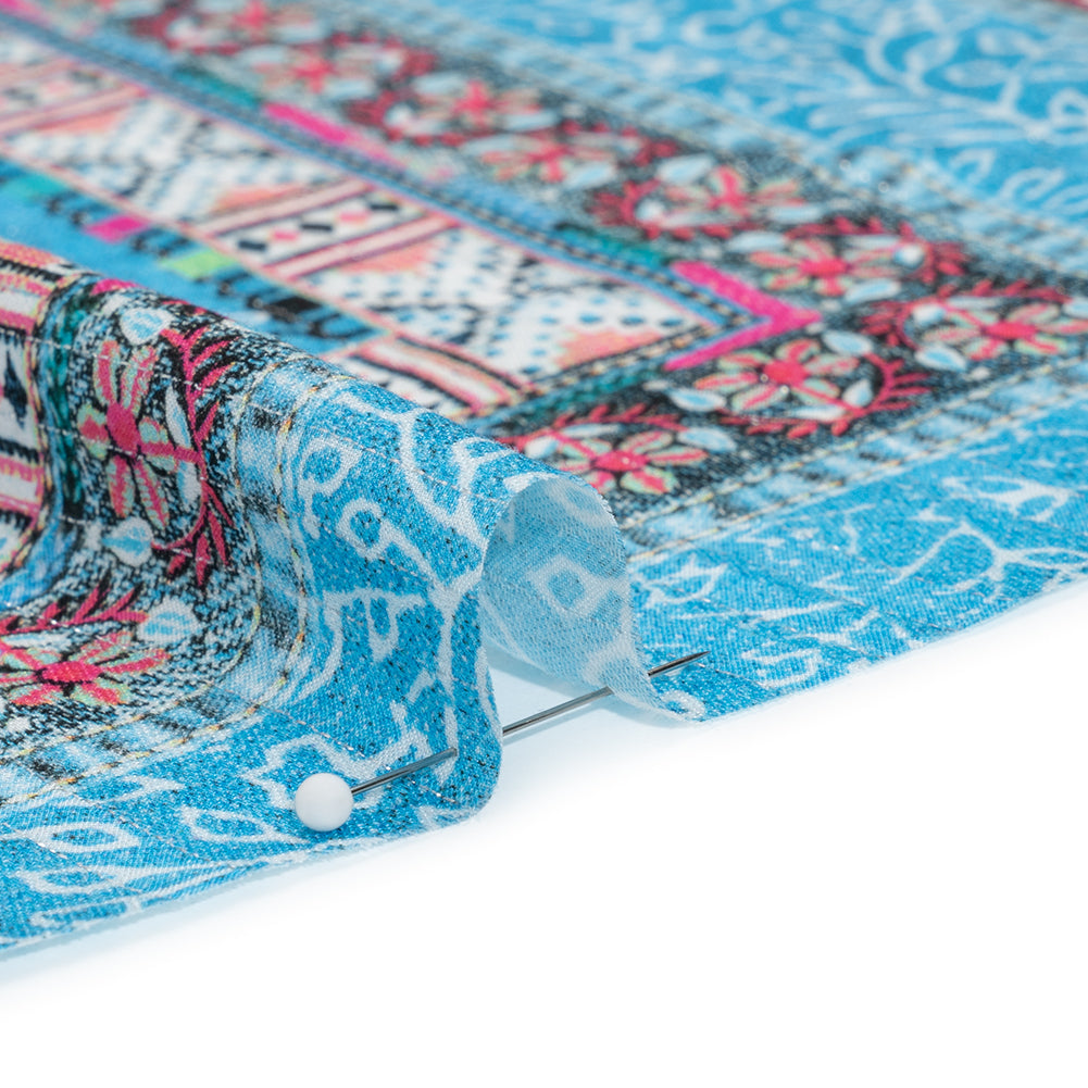 Metallic Striped Viscose Dobby Panel - Light Blue Paisley and Geometric - Mood Exclusive Bandana Bonanza - Detail