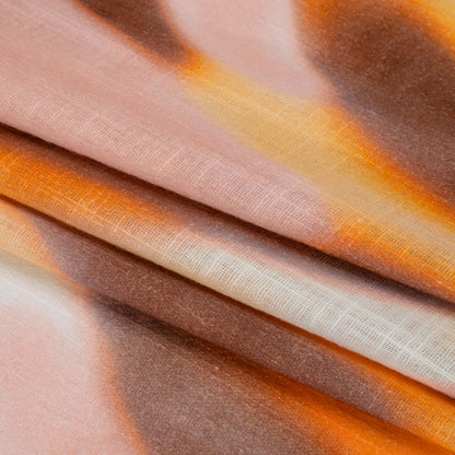 Slubbed Gauzy Cotton Woven Print - Orange, Pink and Brown Hazy Abstract - Mood Exclusive Scattered Sunlight Folded