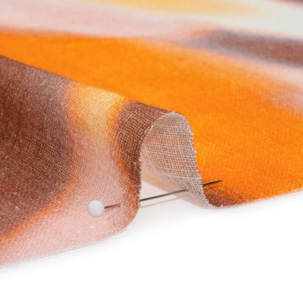 Slubbed Gauzy Cotton Woven Print - Orange, Pink and Brown Hazy Abstract - Mood Exclusive Scattered Sunlight Detail