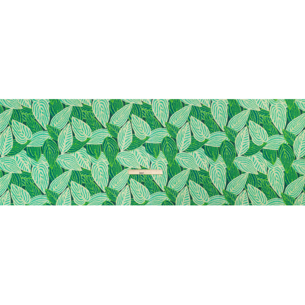 Slubbed Gauzy Cotton Woven Print - Green Simple Leaves - Mood Exclusive Leaf Linger Full