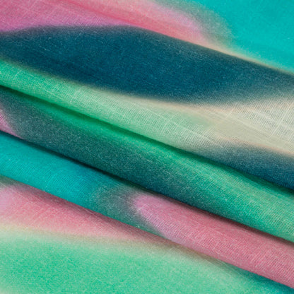 Slubbed Gauzy Cotton Woven Print - Green, Pink and Blue Hazy Abstract - Mood Exclusive Scattered Sunlight Folded
