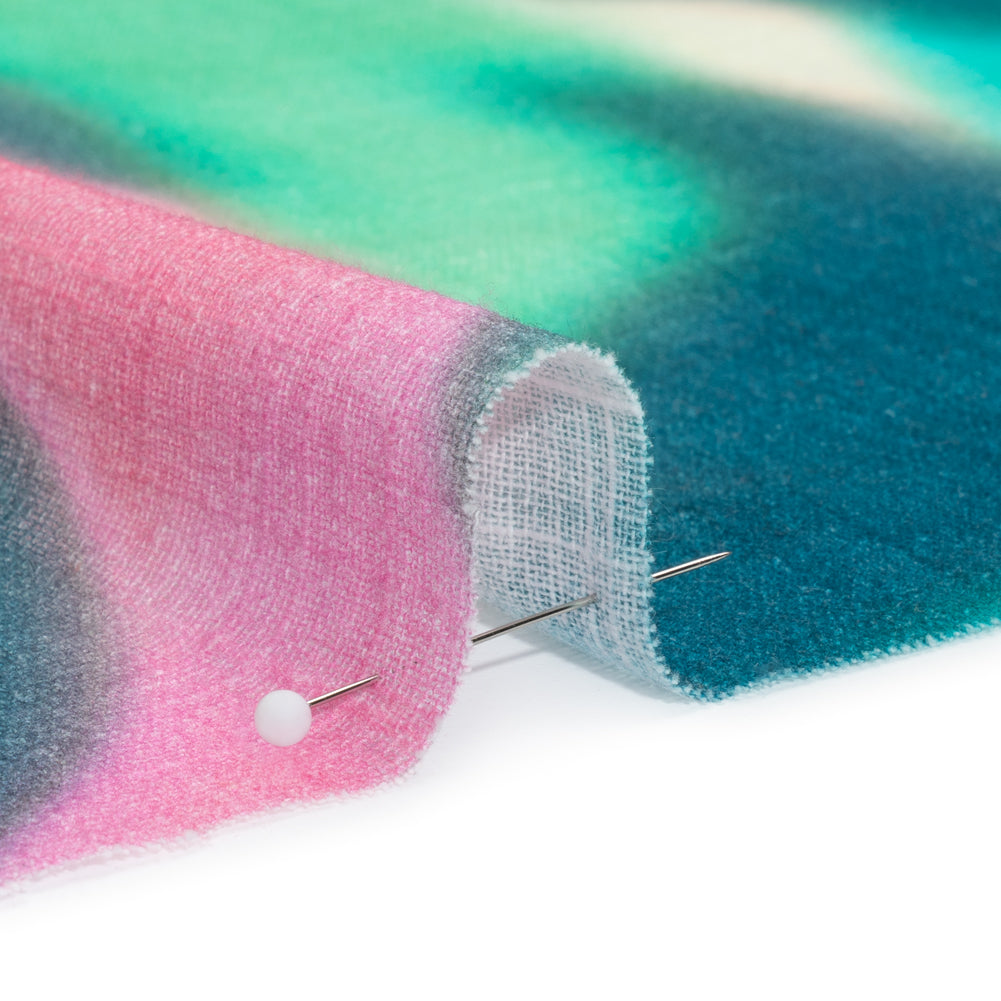 Slubbed Gauzy Cotton Woven Print - Green, Pink and Blue Hazy Abstract - Mood Exclusive Scattered Sunlight Detail