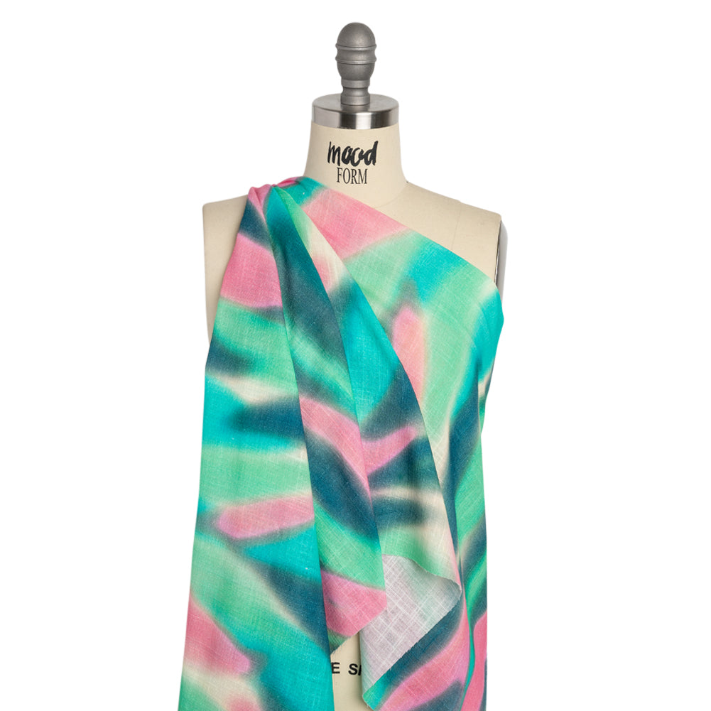 Slubbed Gauzy Cotton Woven Print - Green, Pink and Blue Hazy Abstract - Mood Exclusive Scattered Sunlight Drape