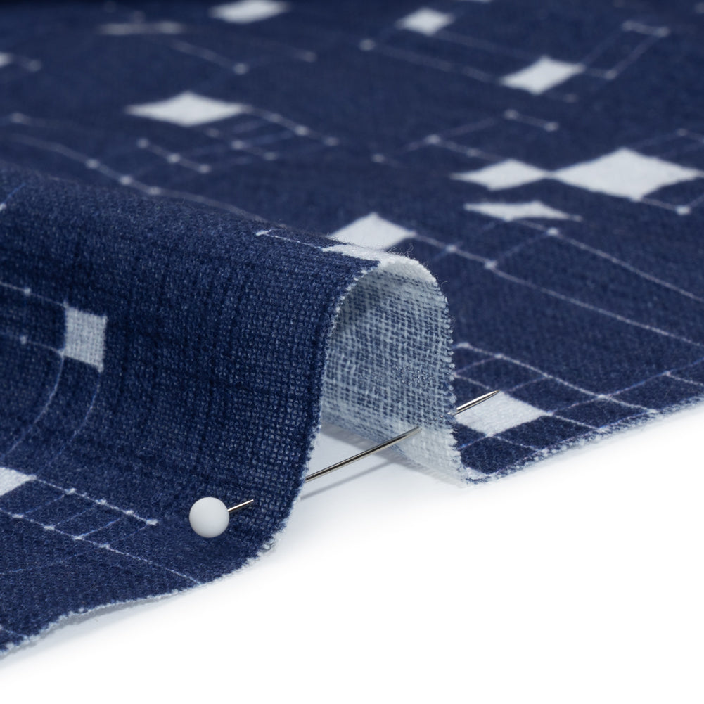 Slubbed Gauzy Cotton Woven Print - Navy Geometric Squares - Mood Exclusive Blocked In Detail