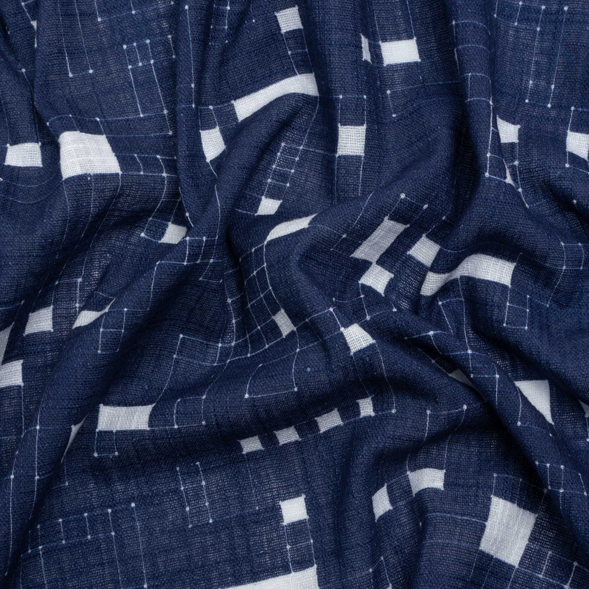 Slubbed Gauzy Cotton Woven Print - Navy Geometric Squares - Mood Exclusive Blocked In