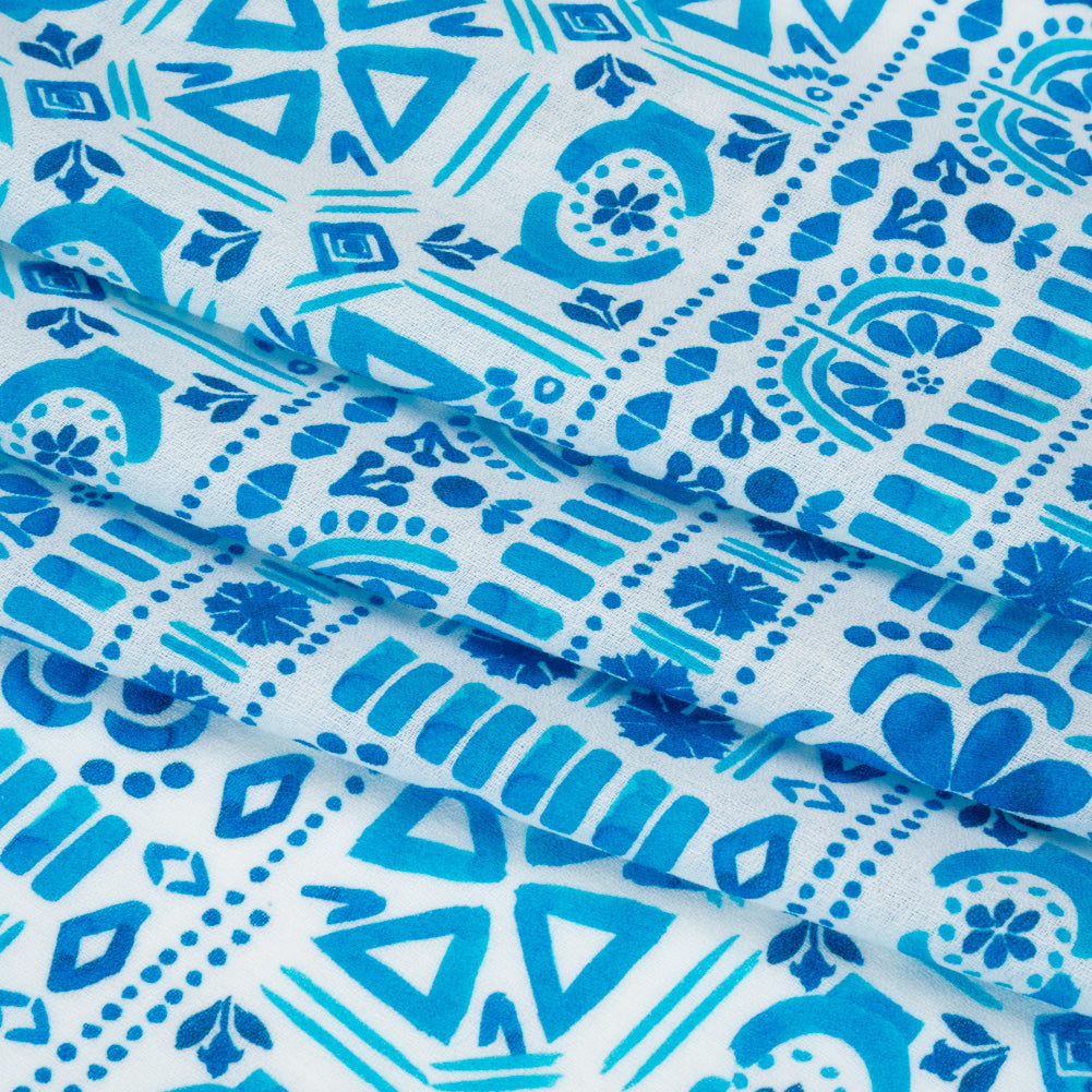Mood Exclusive Blue Polygon Petals Cotton Crepe Folded