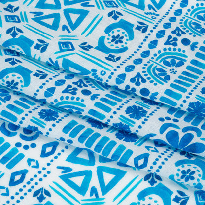 Mood Exclusive Blue Polygon Petals Cotton Crepe Folded