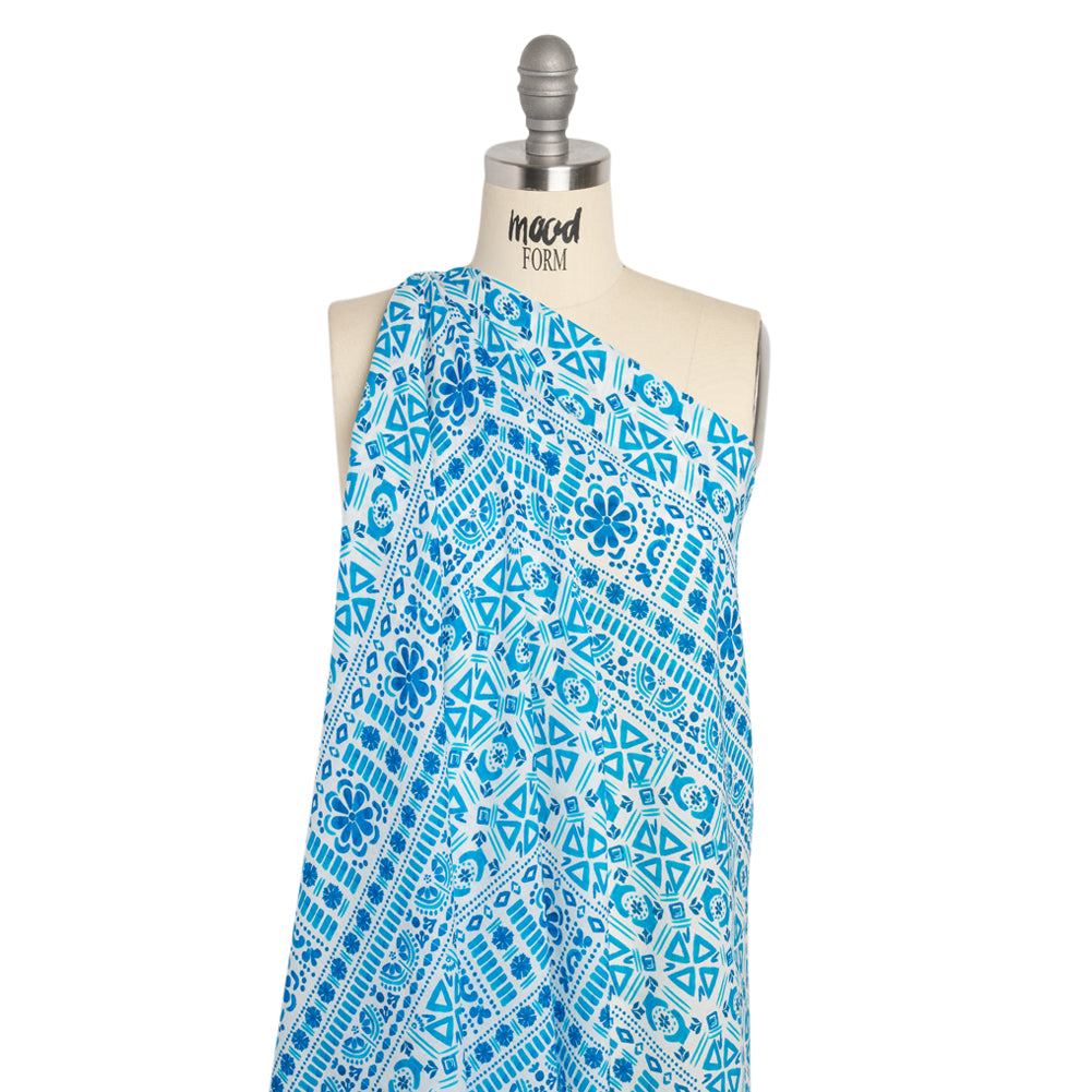 Mood Exclusive Blue Polygon Petals Cotton Crepe Drape