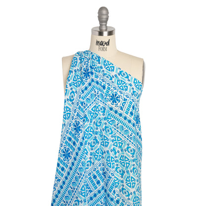 Mood Exclusive Blue Polygon Petals Cotton Crepe Drape