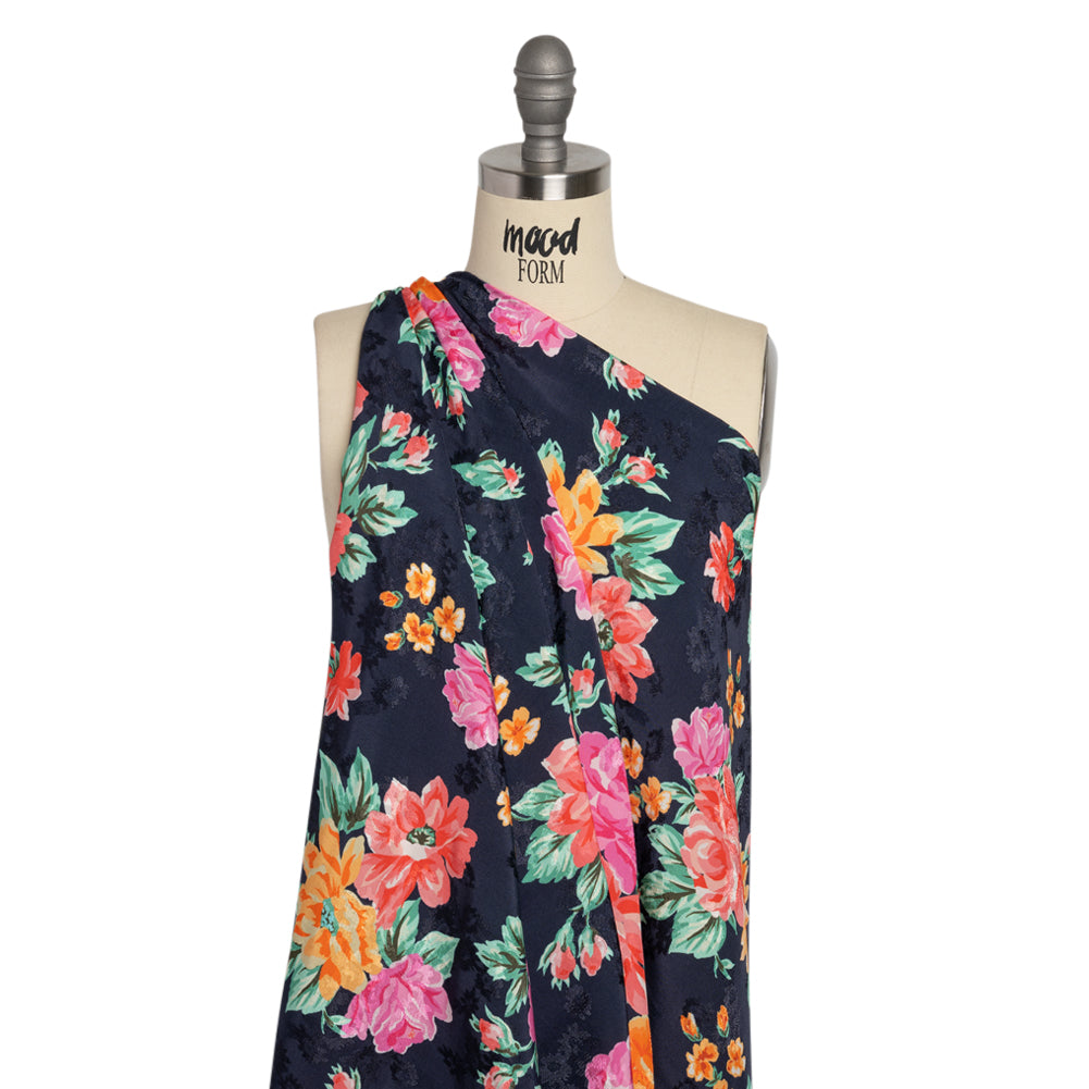 Floral Viscose Jacquard Print - Midnight and Orange Floral - Mood Exclusive Downright Dalloway Detail