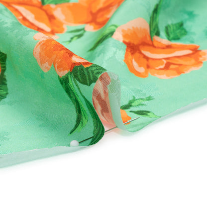 Floral Viscose Jacquard Print - Mint Green and Orange Floral - Mood Exclusive Robin's Egg Rose Folded
