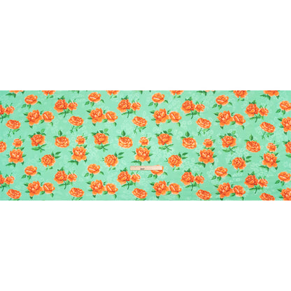 Floral Viscose Jacquard Print - Mint Green and Orange Floral - Mood Exclusive Robin's Egg Rose Drape