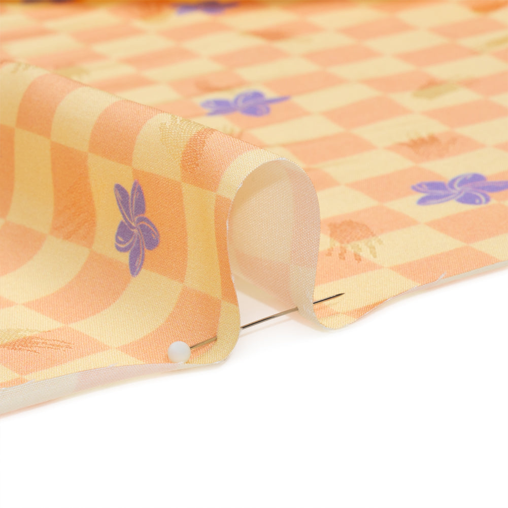 Hands Viscose Jacquard Print - Peach Floral Checkerboard - Mood Exclusive Dippin' Disco Folded