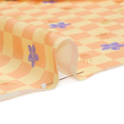 Hands Viscose Jacquard Print - Peach Floral Checkerboard - Mood Exclusive Dippin' Disco Folded