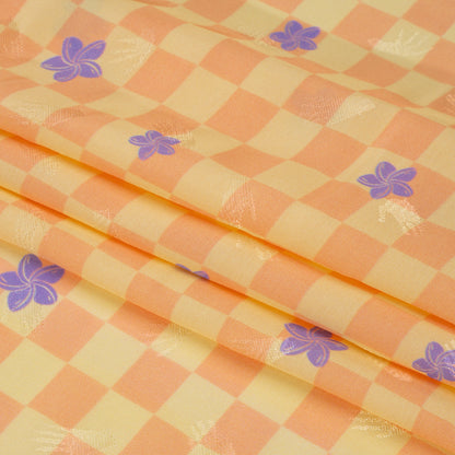 Hands Viscose Jacquard Print - Peach Floral Checkerboard - Mood Exclusive Dippin' Disco Full