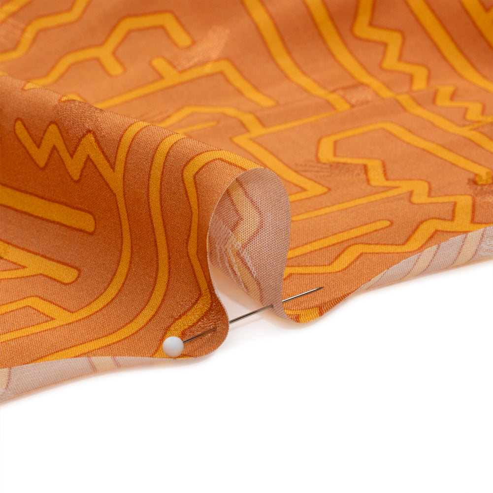 Hands Viscose Jacquard Print - Orange Maze Lines - Mood Exclusive Great Escape Folded