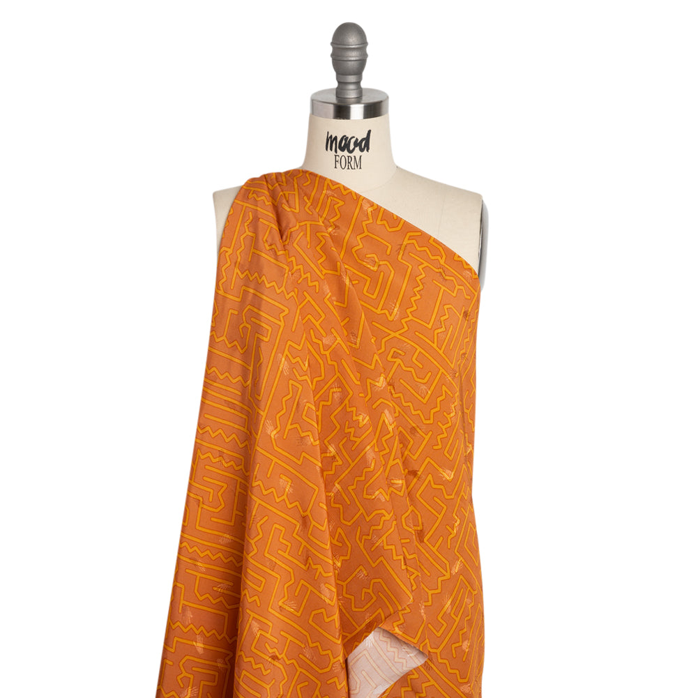 Hands Viscose Jacquard Print - Orange Maze Lines - Mood Exclusive Great Escape Detail
