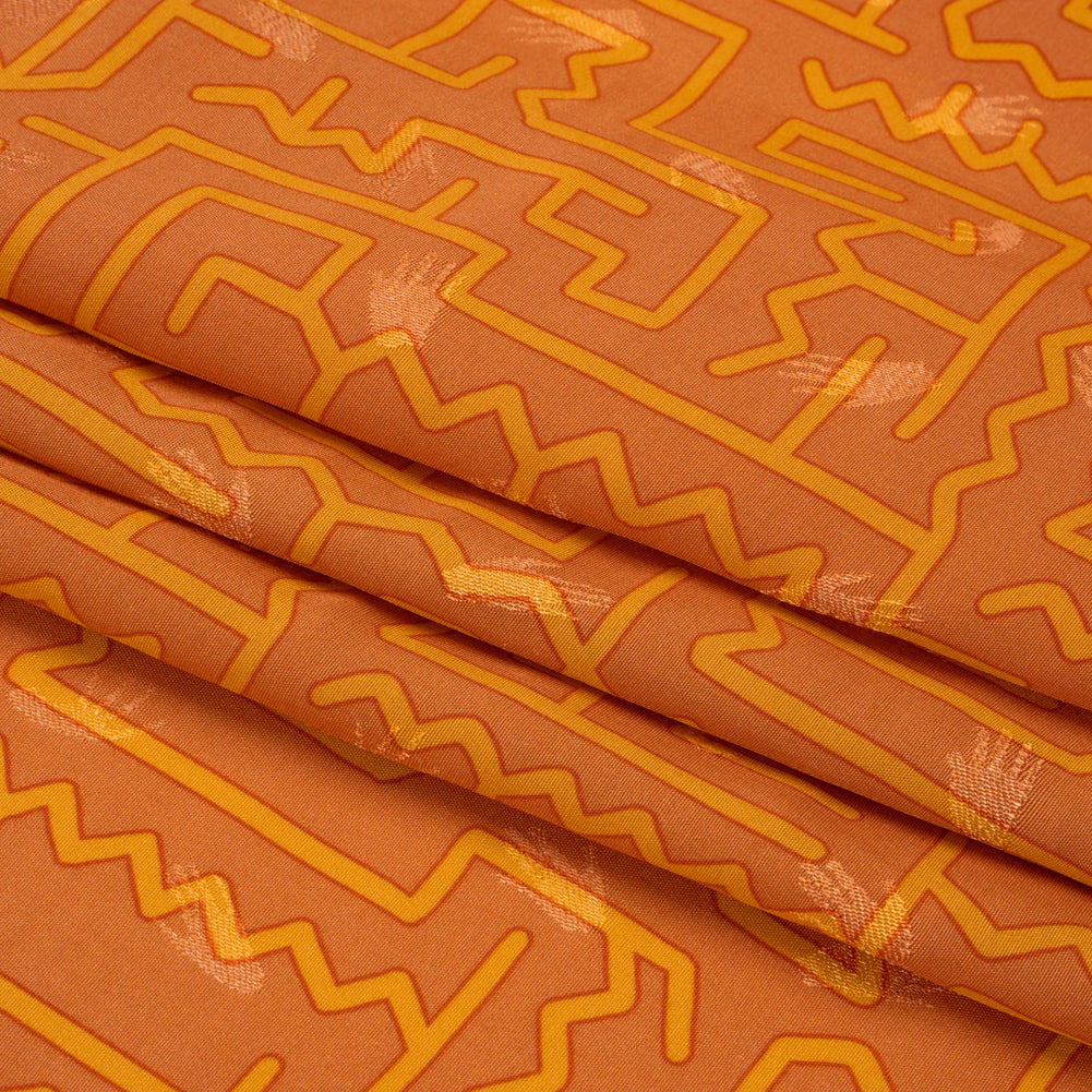 Hands Viscose Jacquard Print - Orange Maze Lines - Mood Exclusive Great Escape Full