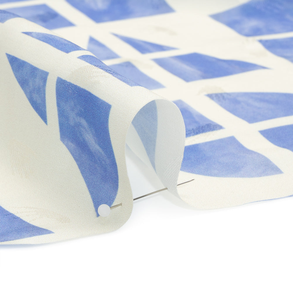 Hands Viscose Jacquard Print - Blue Divided Geometric Shapes - Mood Exclusive Elementary Views Folded