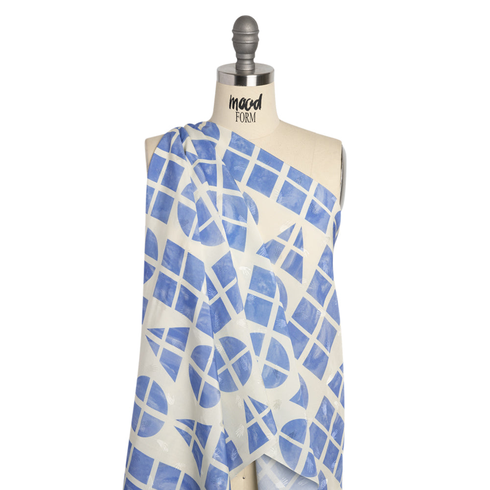 Hands Viscose Jacquard Print - Blue Divided Geometric Shapes - Mood Exclusive Elementary Views Detail