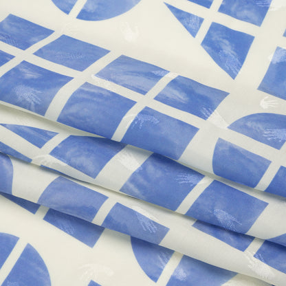 Hands Viscose Jacquard Print - Blue Divided Geometric Shapes - Mood Exclusive Elementary Views Full