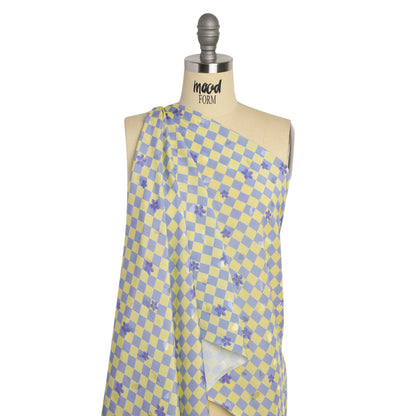 Hands Viscose Jacquard Print - Light Blue Floral Checkerboard - Mood Exclusive Dippin' Disco Detail