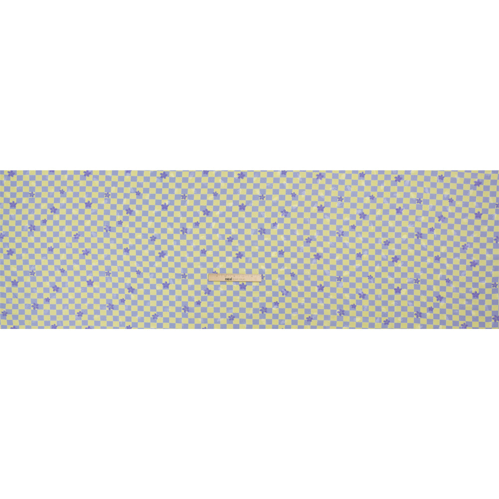 Hands Viscose Jacquard Print - Light Blue Floral Checkerboard - Mood Exclusive Dippin' Disco Drape