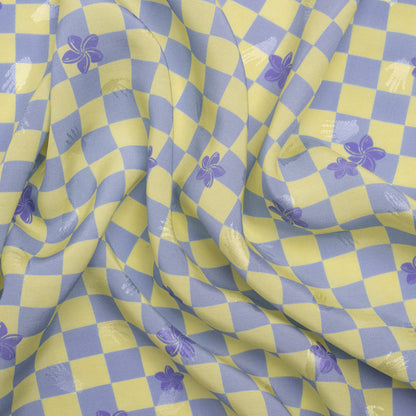 Hands Viscose Jacquard Print - Light Blue Floral Checkerboard - Mood Exclusive Dippin' Disco