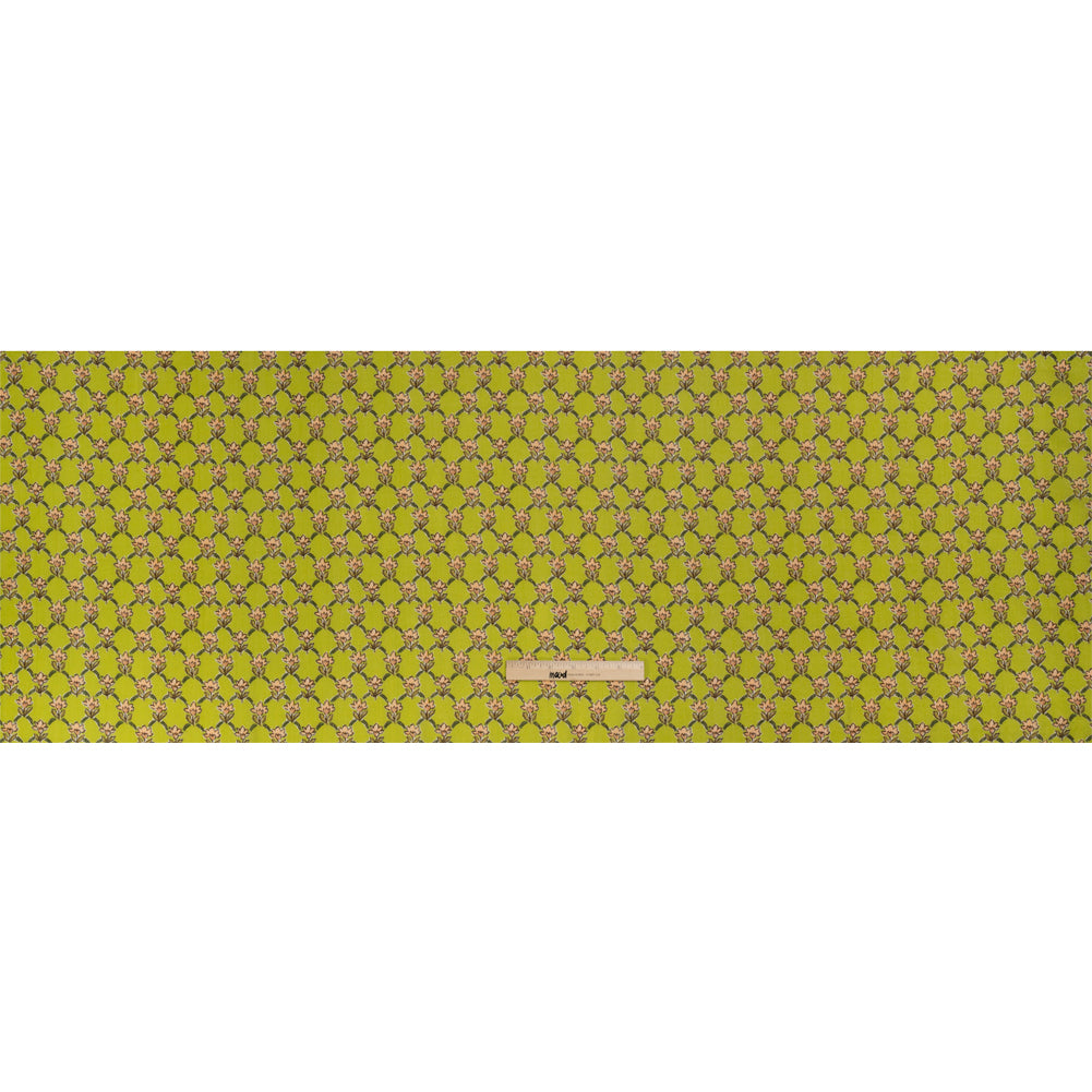 Crinkled Cotton Gauzy Woven Print - Lime Green and Pink Floral Lattice - Mood Exclusive Tulip Trellis Full