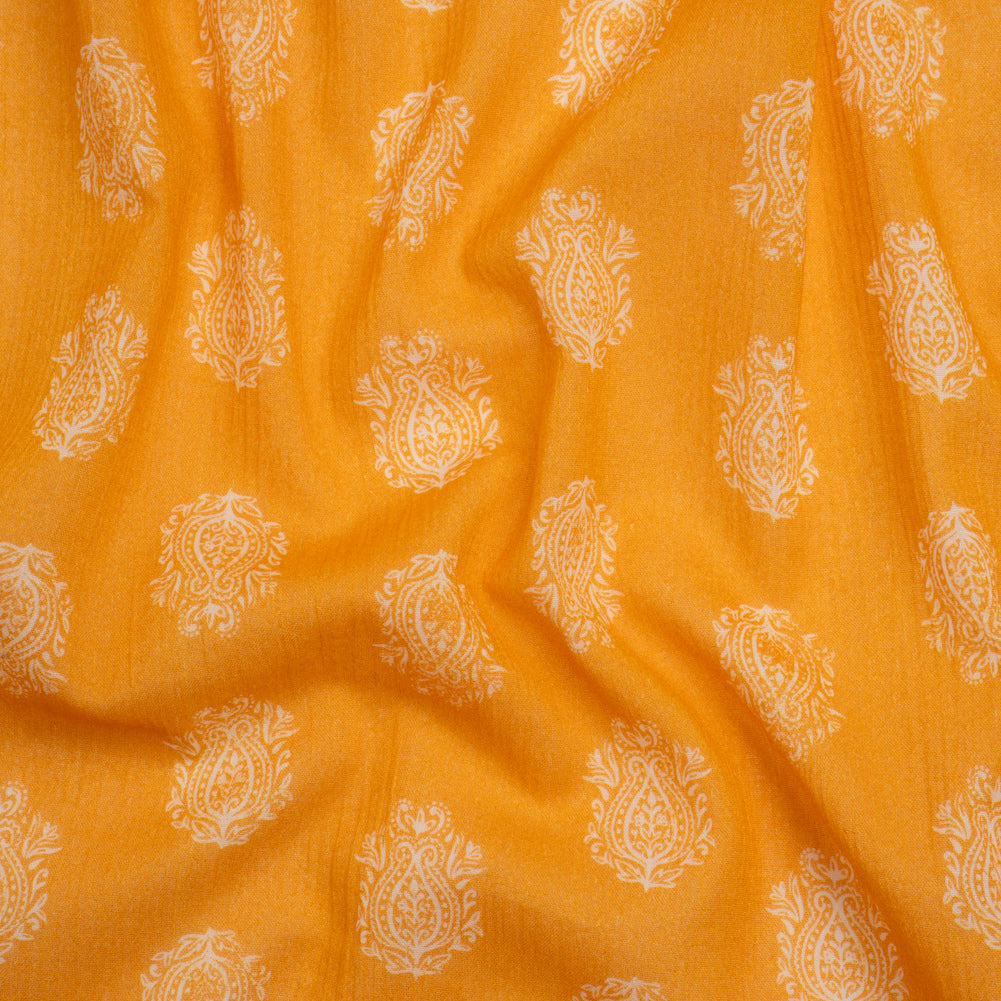 Crinkled Cotton Gauzy Woven Print - Mango Orange Paisley Spots - Mood Exclusive Perhaps Paisleys