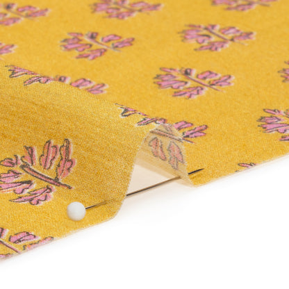 Crinkled Cotton Gauzy Woven Print - Yellow and Pink Leaves - Mood Exclusive Fields of Gold Detail