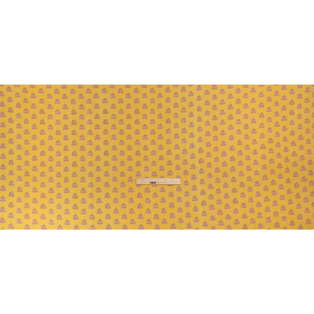 Crinkled Cotton Gauzy Woven Print - Yellow and Pink Leaves - Mood Exclusive Fields of Gold Full