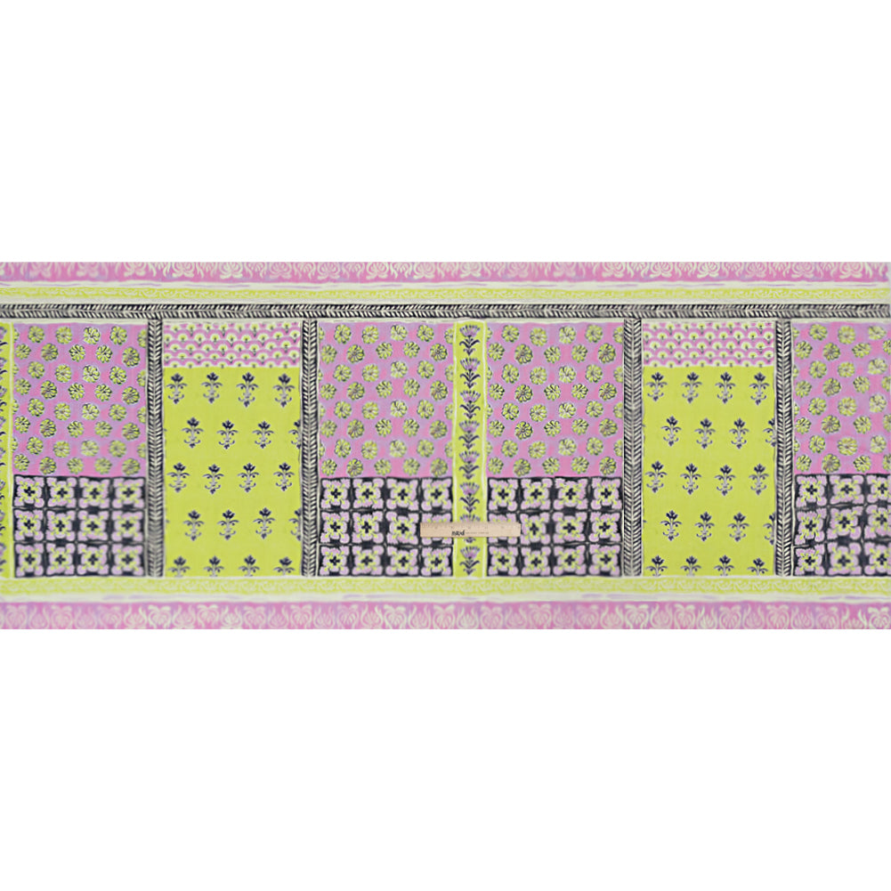 Crinkled Cotton Gauzy Woven Panel - Baby Pink and Lime Green Floral Patchwork - Mood Exclusive Oued Fes Full