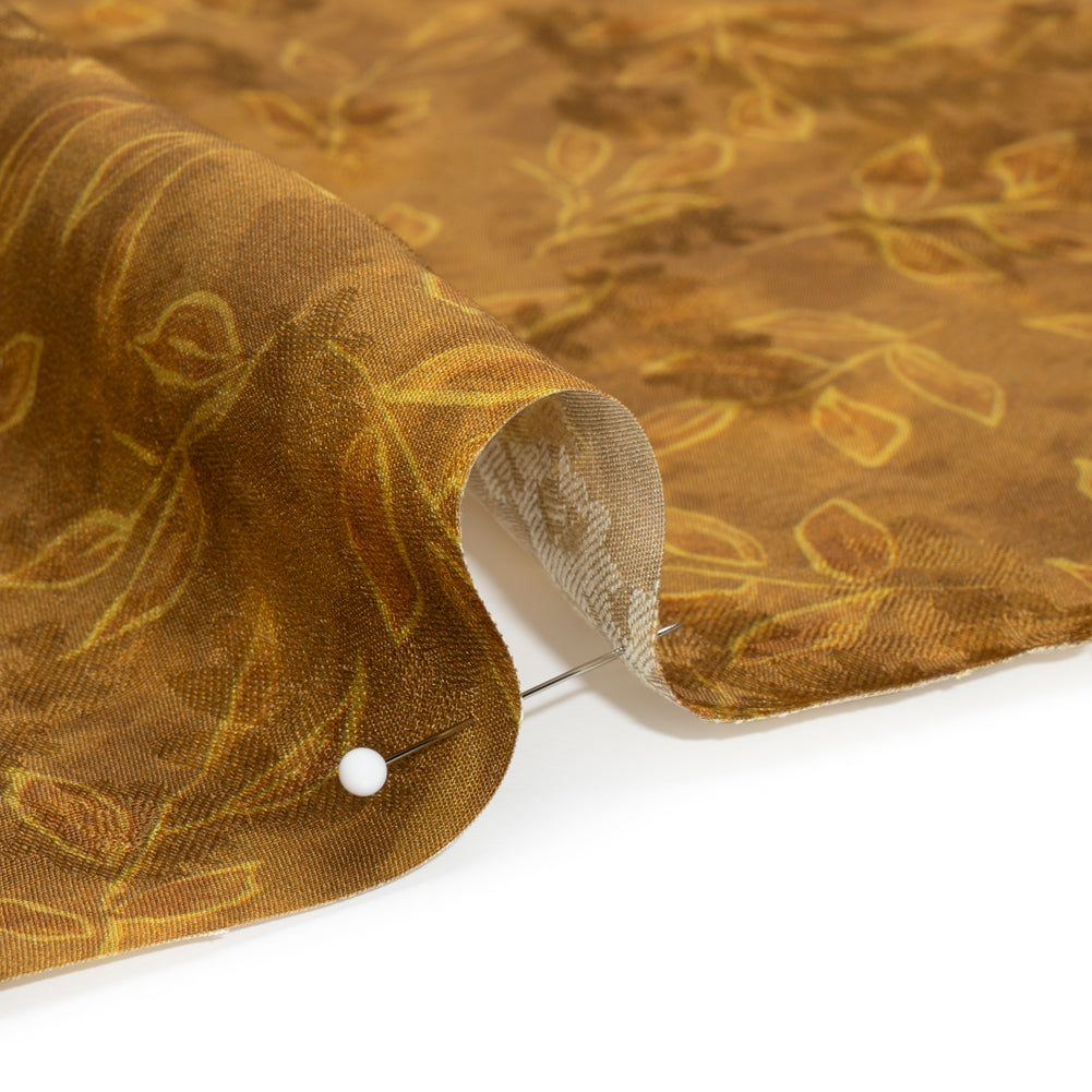 Floral Viscose Jacquard Print - Brown Tie Dye and Leaves - Mood Exclusive Little Sprigs Folded